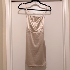 Gold/sand shiny backless mini dress